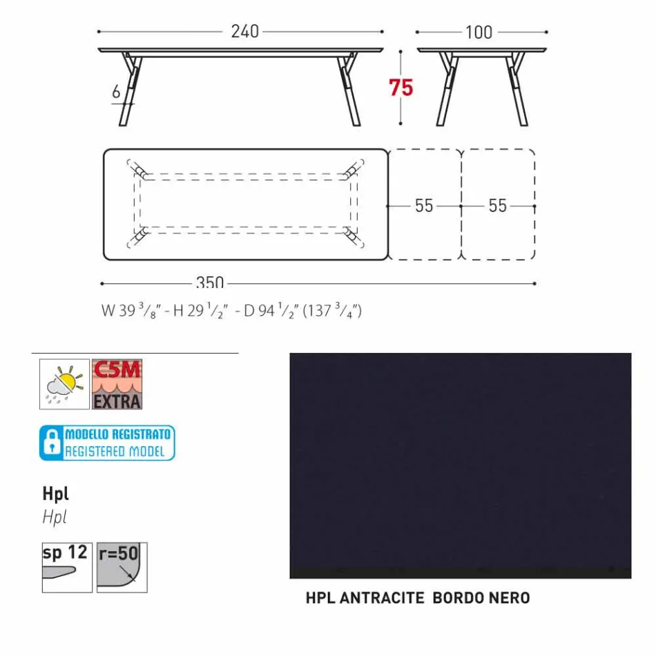 Varaschin Link extensible garden table with teak legs, H75 cm Viadurini