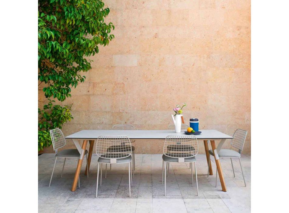 Varaschin Link garden table with teak wood legs, H 65 cm Viadurini