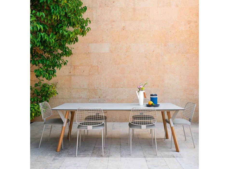 Varaschin Link garden table with teak wood legs, H 75 cm Viadurini