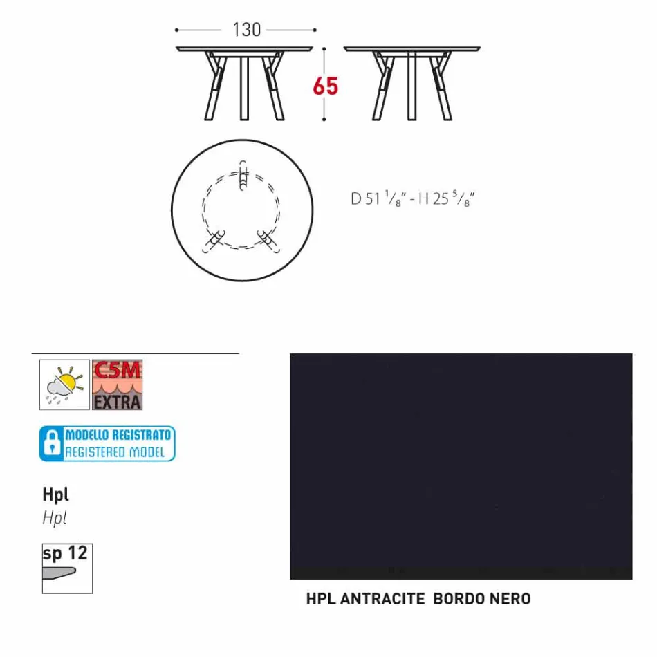 Varaschin Link round outdoor table / interior design, H 65 cm Viadurini