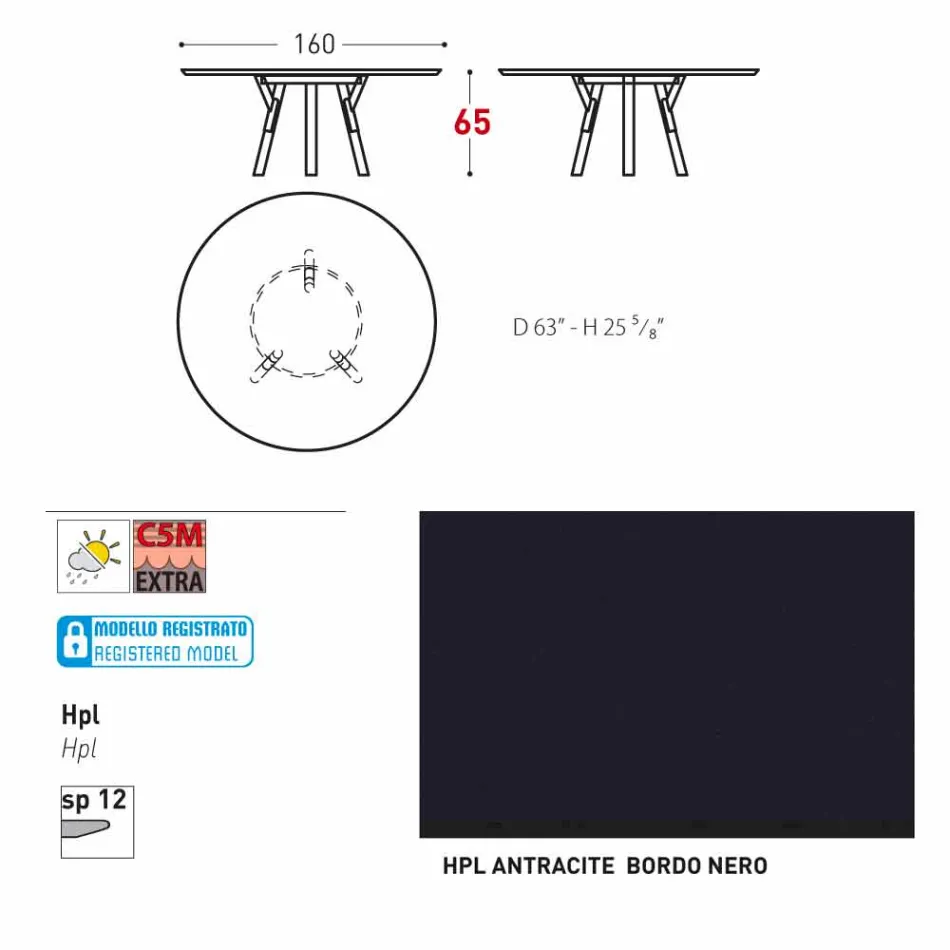 Varaschin Link round outdoor table / interior design, H 65 cm Viadurini