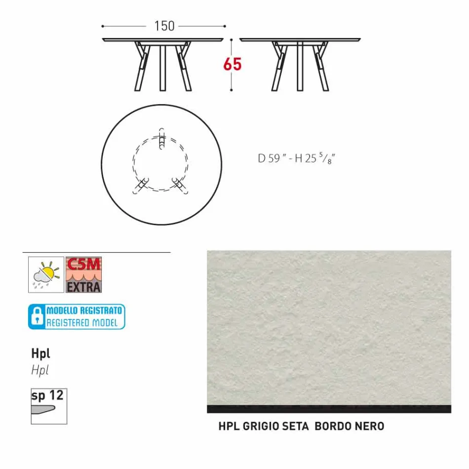 Varaschin Link round outdoor table / interior design, H 65 cm Viadurini