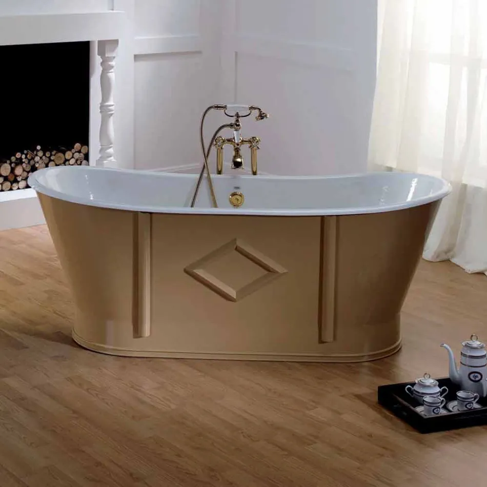 Bathtub freestanding cast iron painted and decorated Allen Viadurini