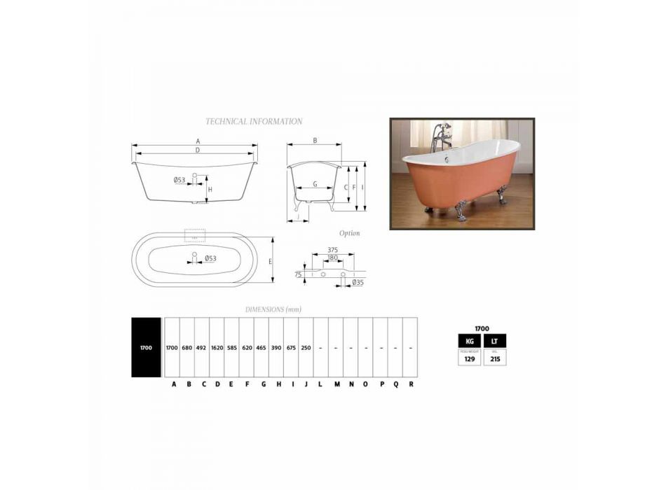 bathtub in cast iron with Melissa feet Viadurini