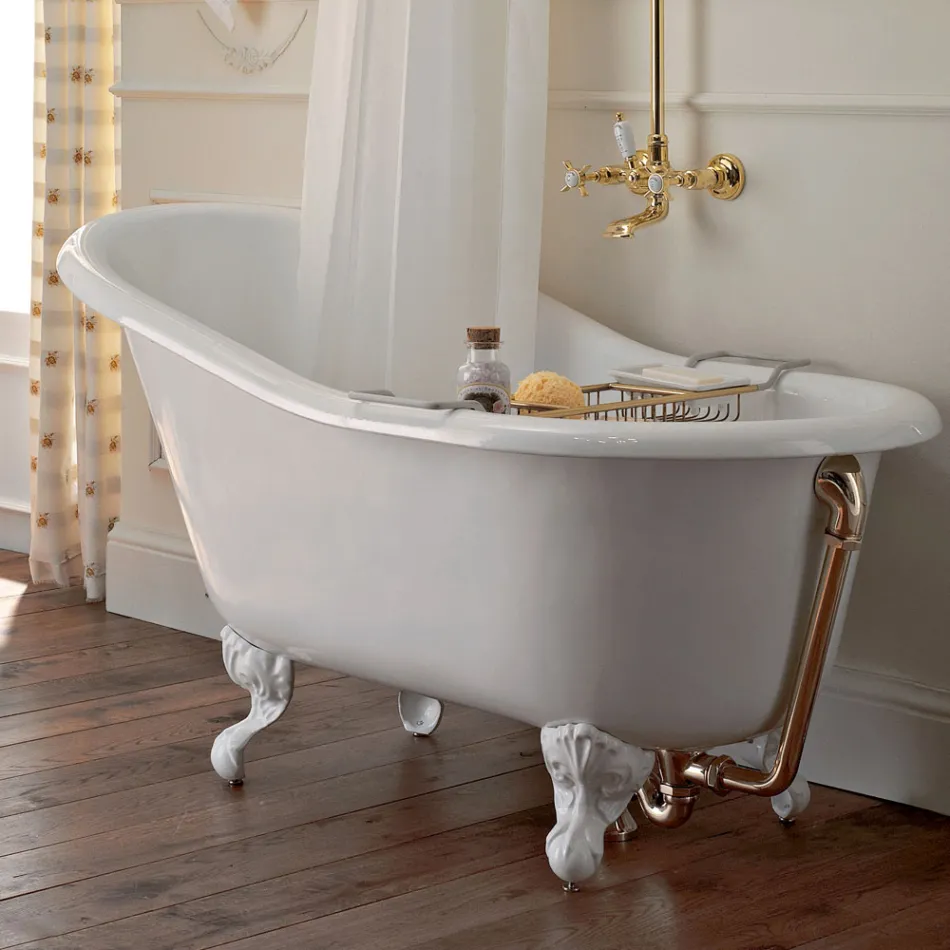 Vintage Freestanding Bathtub in White Cast Iron Made in Italy - Paulina Viadurini