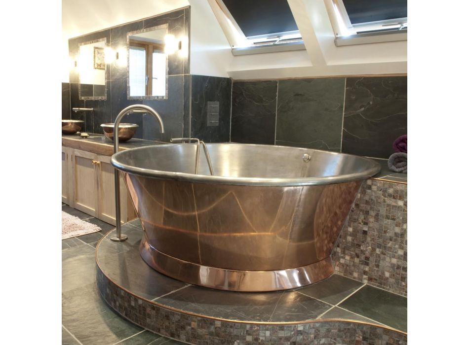 Vintage copper freestanding bathtub, Vanessa white iron plated Viadurini