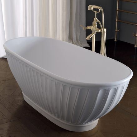 Solid Surface Bathtub with Matt White Exterior Made in Italy - Ross Viadurini