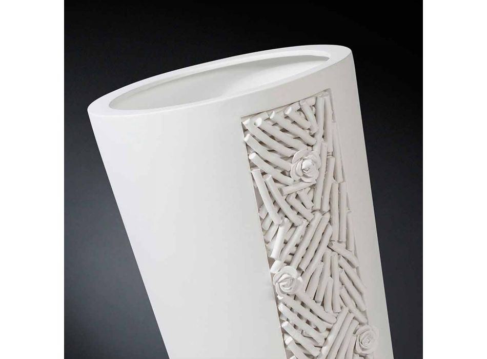 Tall Indoor Vase in White Ceramic with Made in Italy Decoration - Calisto Viadurini
