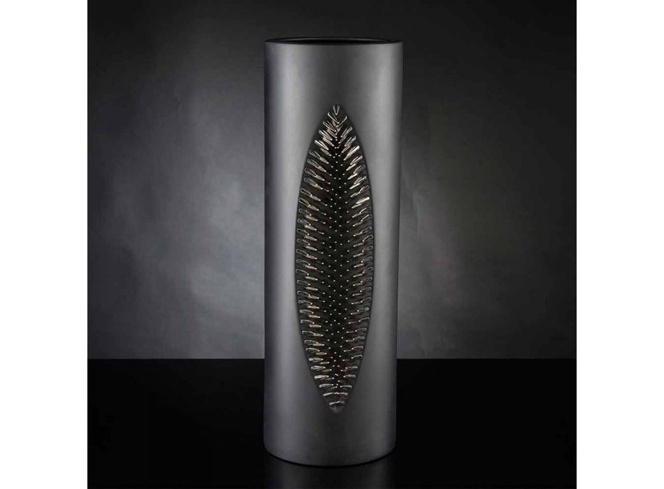 Tall Indoor Vase in Matt Black Ceramic and Steel Made in Italy - Jesolo Viadurini