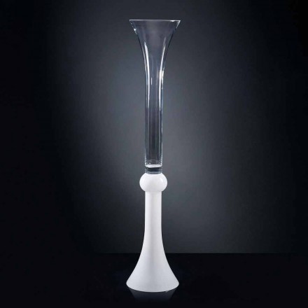 Tall Indoor Vase in Transparent and White Glass Made in Italy - Ludovico Viadurini