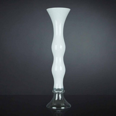 Tall Decorative Vase in Transparent and White Glass Made in Italy - Gondo Viadurini