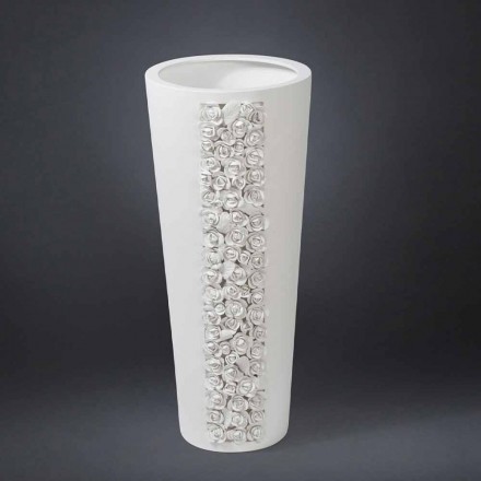 Tall White Ceramic Vase with Handmade in Italy Decoration - Calisto Viadurini