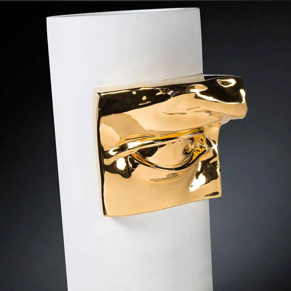 Tall Vase in White Ceramic with Colored Detail Made in Italy - Monte Viadurini