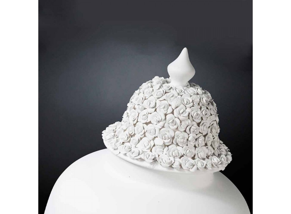 Tall White Ceramic Vase with Decorated Tip Handmade in Italy - Verio Viadurini