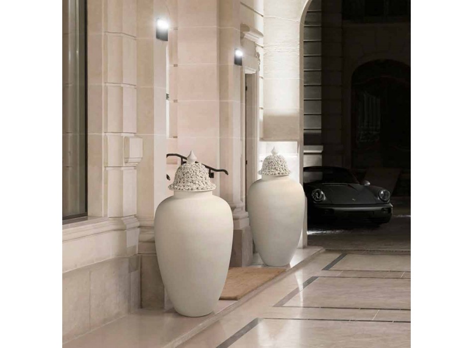 Tall White Ceramic Vase with Decorated Tip Handmade in Italy - Verio Viadurini