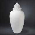 Tall White Ceramic Vase with Decorated Tip Handmade in Italy - Verio