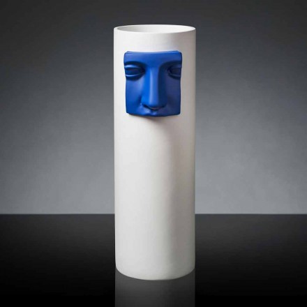 Modern Tall Vase in White Ceramic with Colored Insert Made in Italy - Lexi Viadurini
