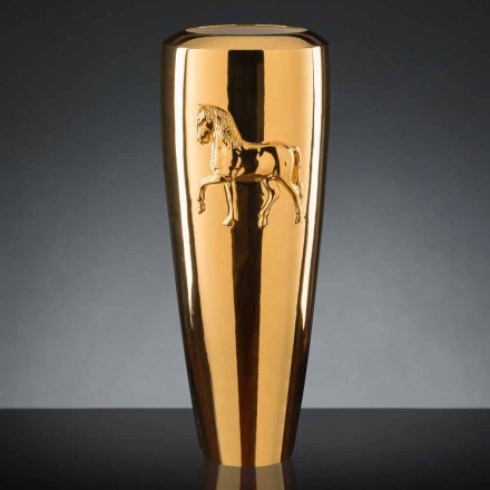 Tall Indoor Vase in Ceramic Gold Finish Handmade in Italy - Jacky Viadurini