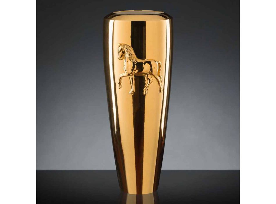 Tall Indoor Vase in Ceramic Gold Finish Handmade in Italy - Jacky Viadurini