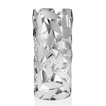 Cylindrical Vase in Glass and Silver Metal Luxury Geometric Decorations - Torresi Viadurini
