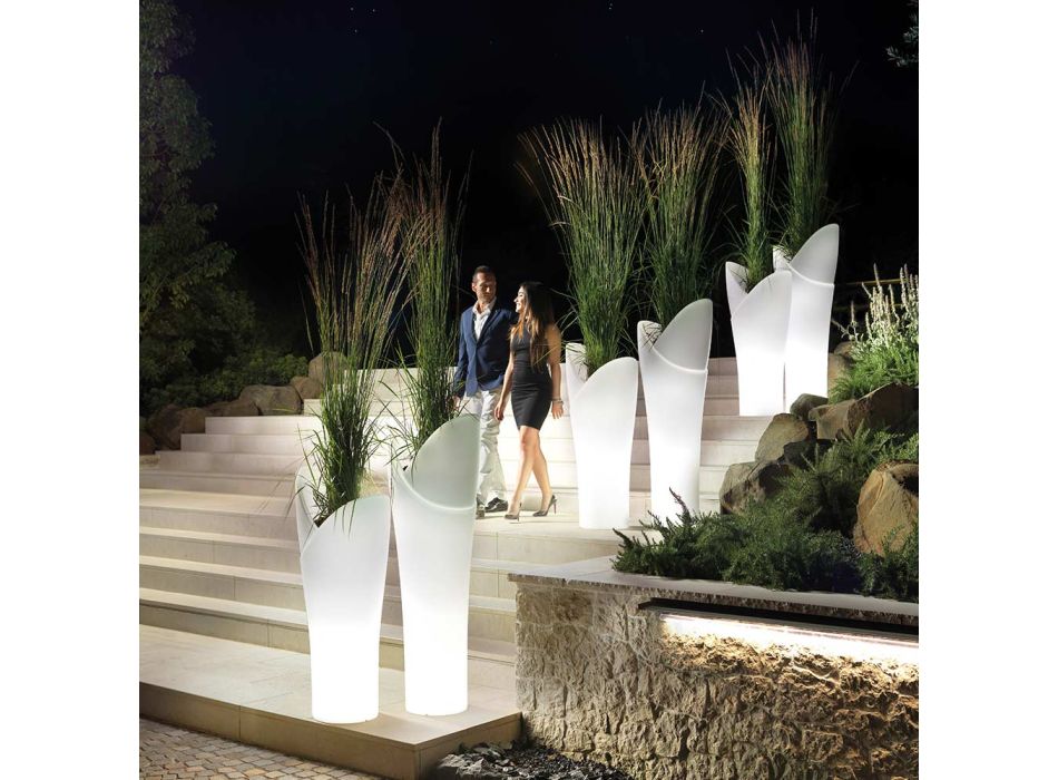 Luminous Outdoor Vase in White Polyethylene Made in Italy - Galileo Viadurini