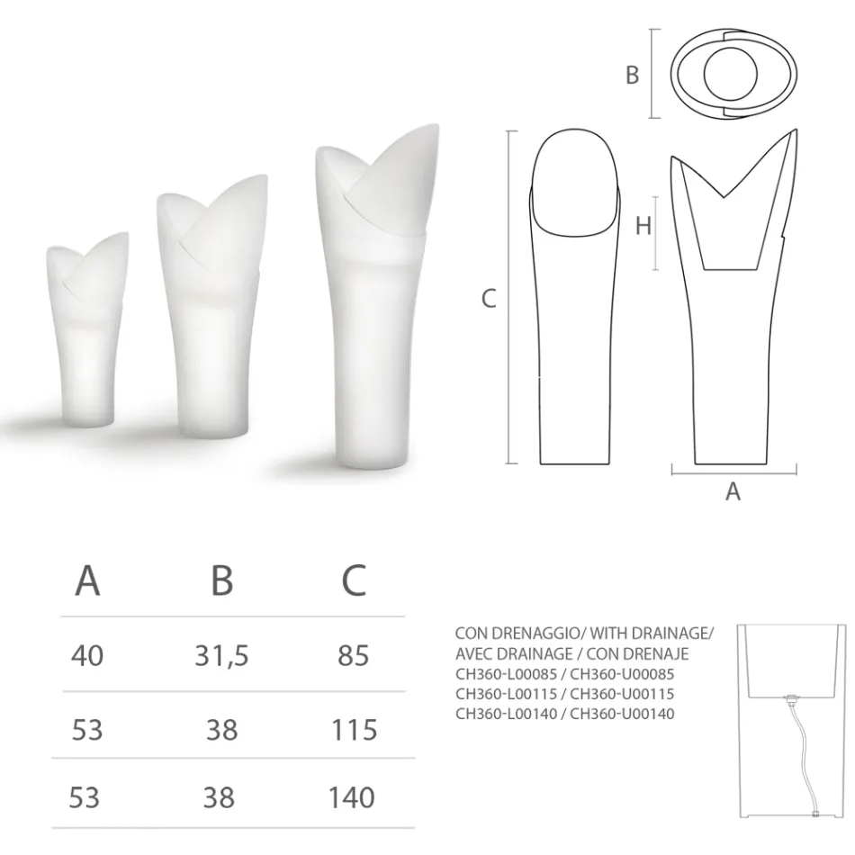 Luminous Outdoor Vase in White Polyethylene Made in Italy - Galileo Viadurini