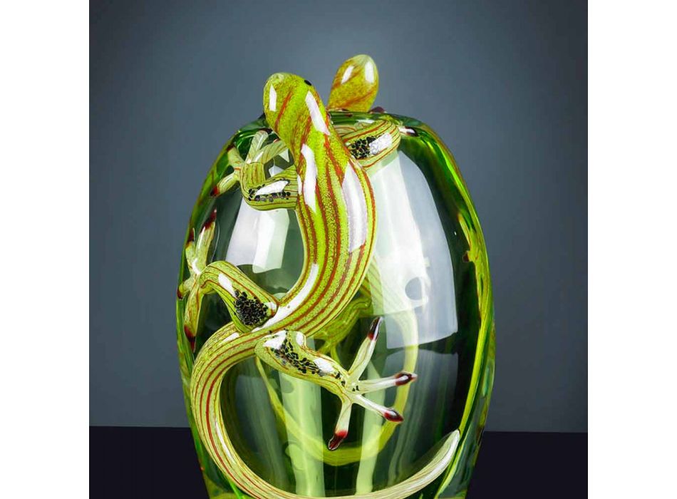 Indoor Stained Glass Vase with Geckos Handmade in Italy - Geco Viadurini