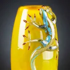 Indoor Stained Glass Vase with Geckos Handmade in Italy - Geco Viadurini