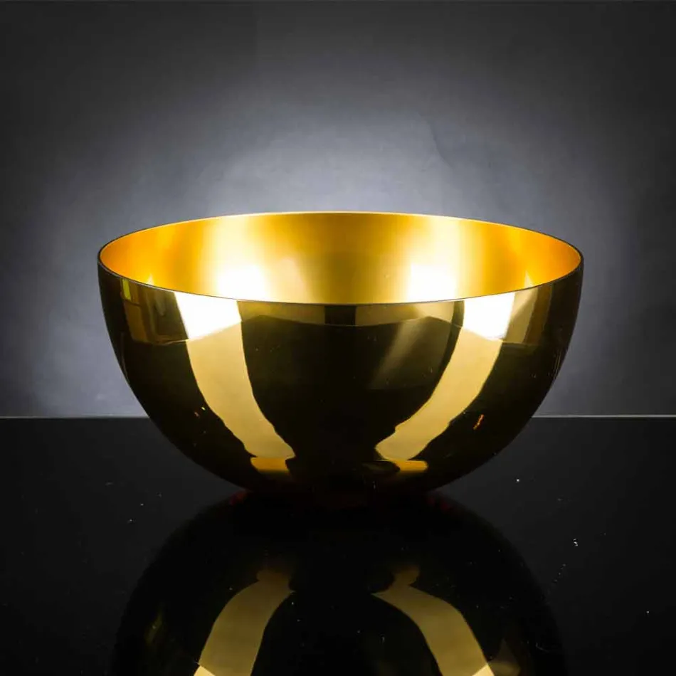 Round Indoor Vase in Blown Glass 24k Gold Finish Made in Italy - Golden Viadurini