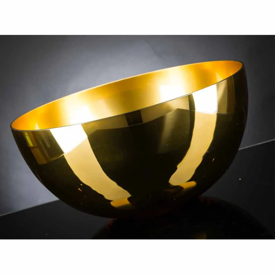 Round Indoor Vase in Blown Glass 24k Gold Finish Made in Italy - Golden Viadurini