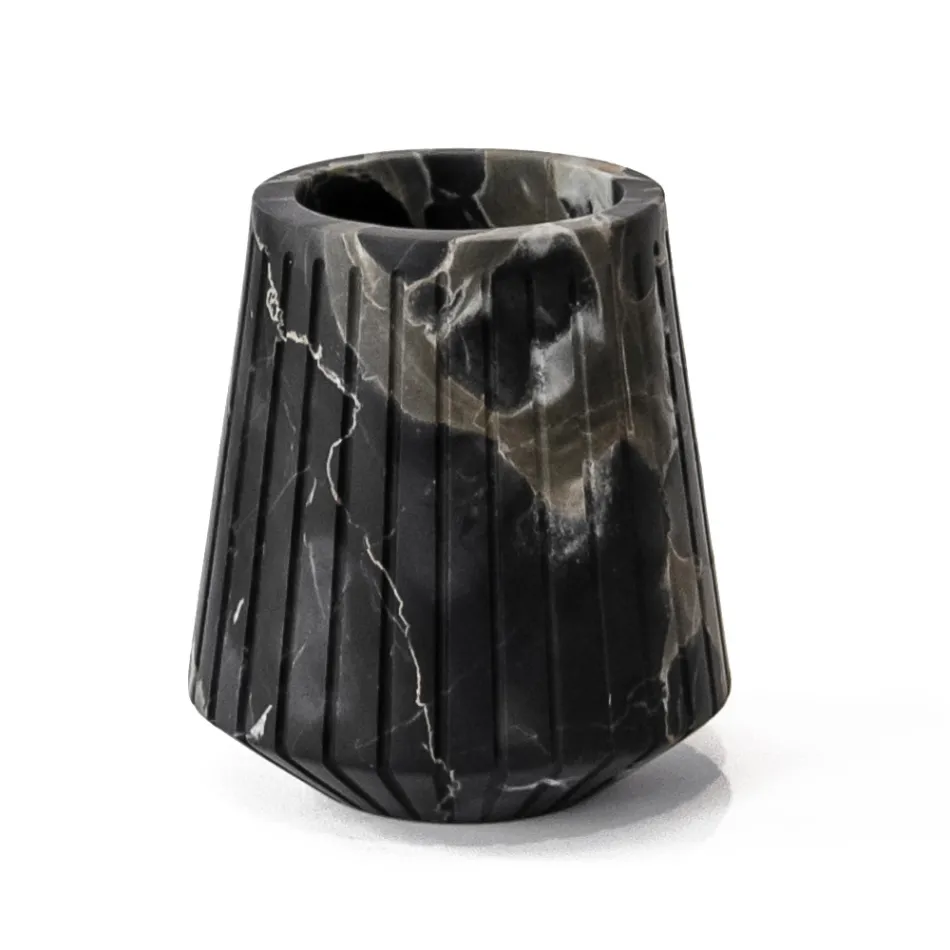 Low Decorative Vase in Portoro Marble with Striped Design Made in Italy - Cairo Viadurini