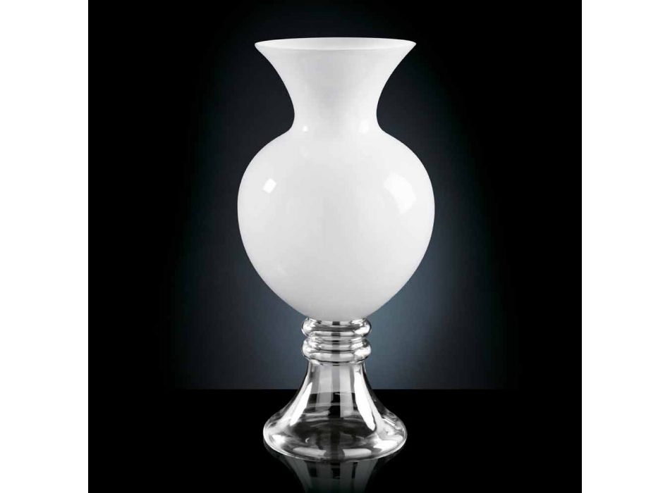 Indoor Decorative Vase in White and Transparent Glass Made in Italy - Frodino Viadurini