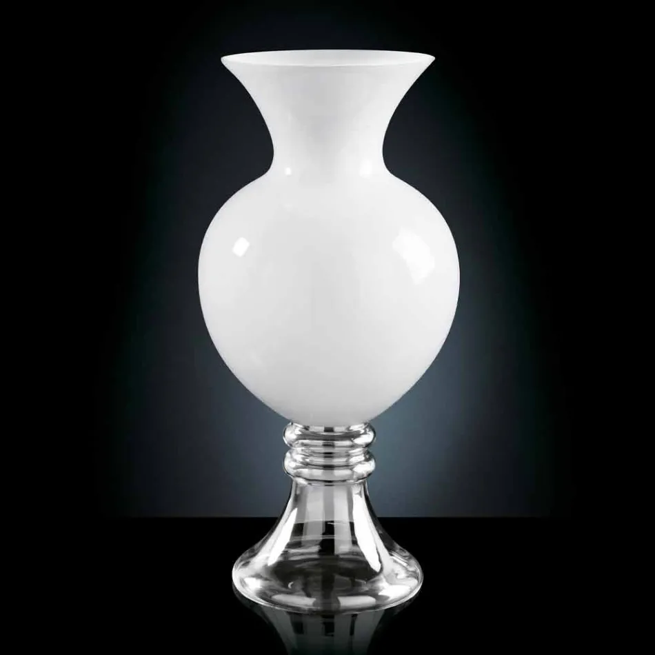 Indoor Decorative Vase in White and Transparent Glass Made in Italy - Frodino Viadurini