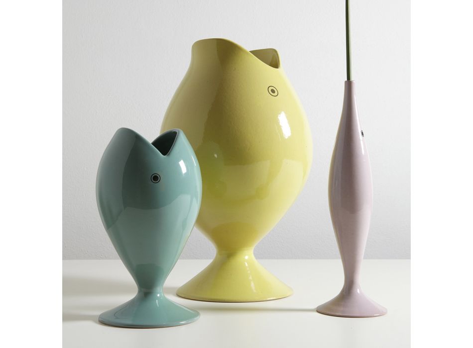 Decorative Design Vase in the Shape of a King Fish in Ceramic Made in Italy - Rey Viadurini