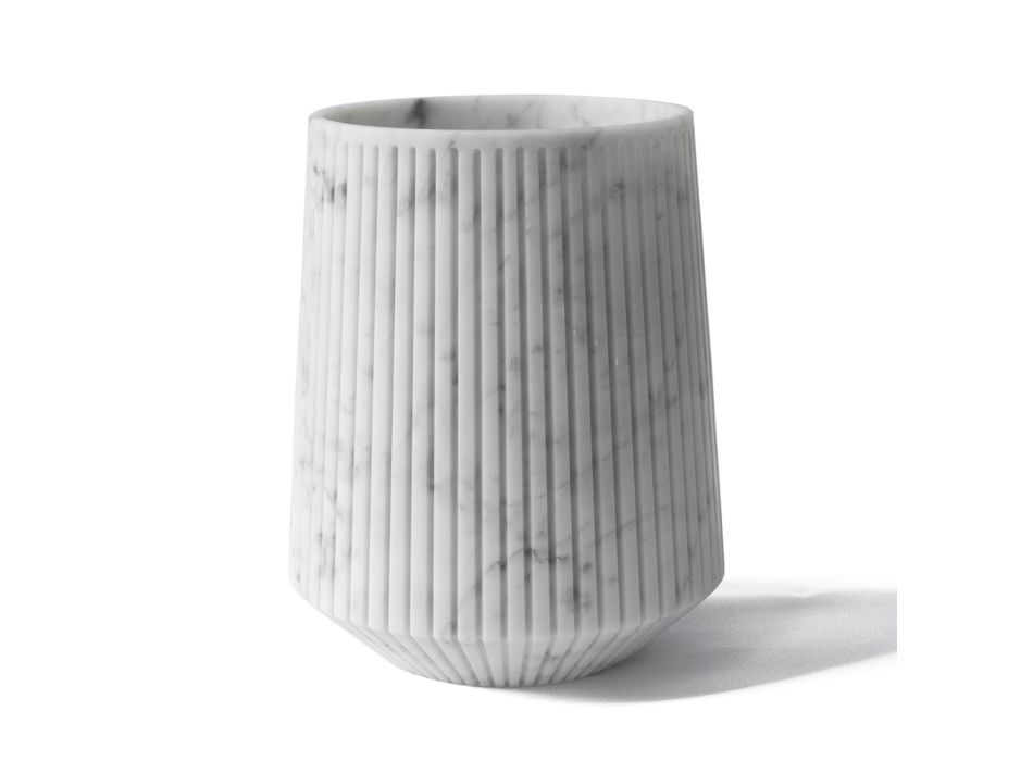 Decorative Vase in White Carrara Marble or Portoro Design with Stripes - Cairo Viadurini