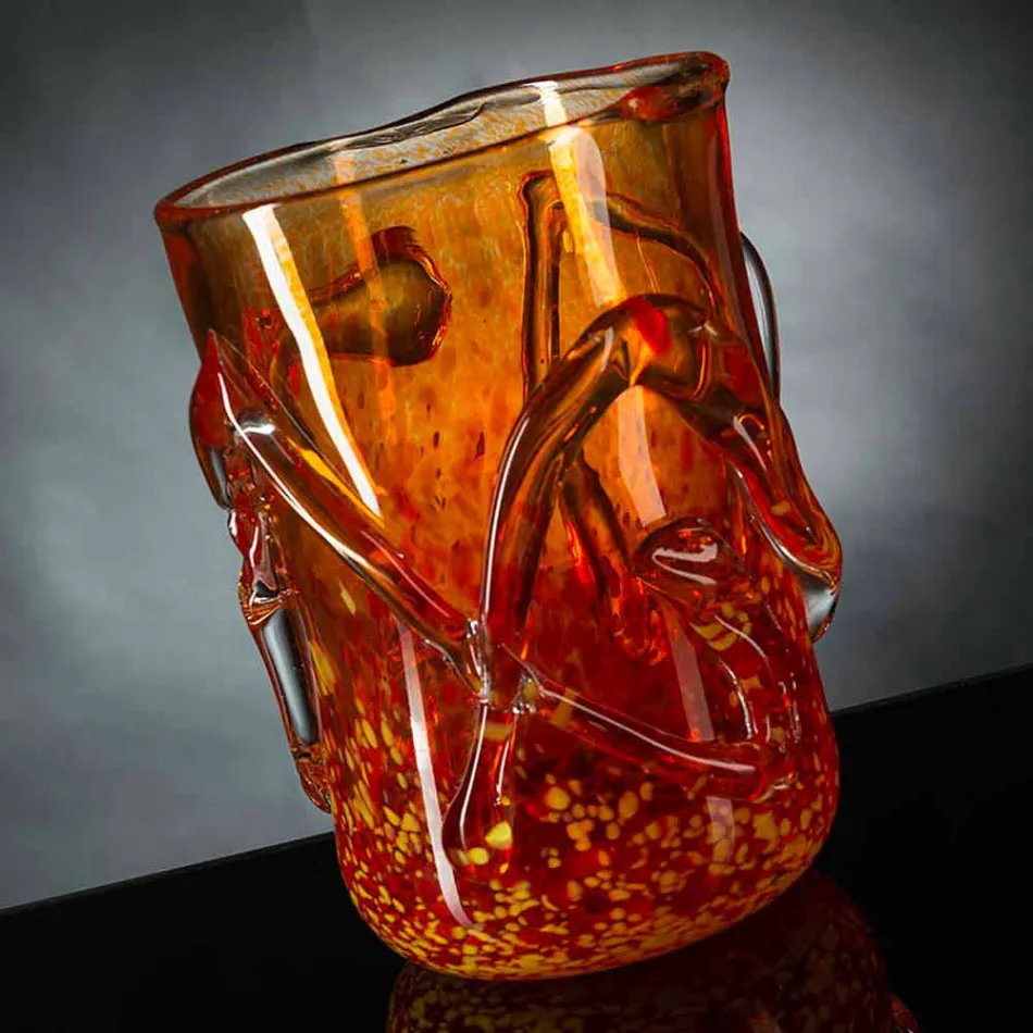 Orange Murano Blown Glass Decorative Vase Made in Italy - Mister Viadurini