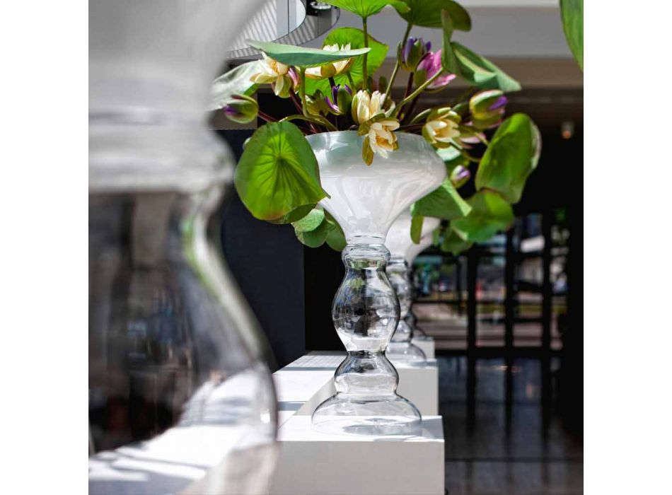 Modern Decorative Vase in White and Transparent Glass Made in Italy - Vulcano Viadurini