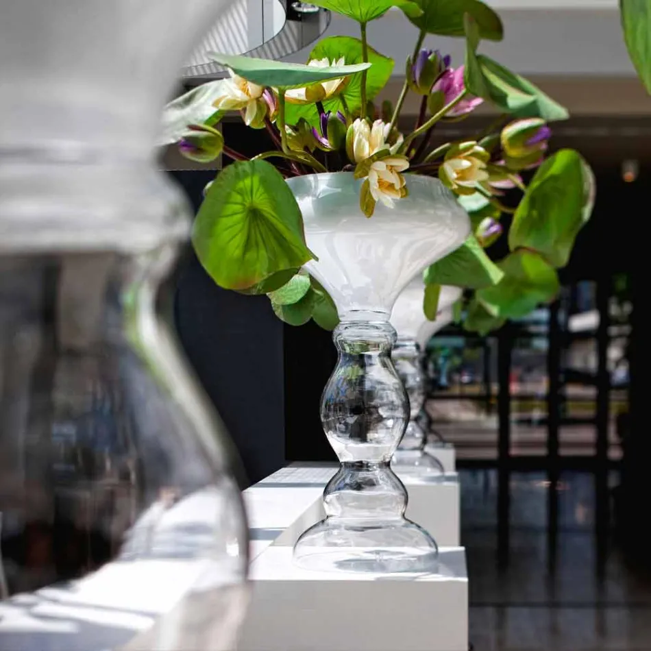 Modern Decorative Vase in White and Transparent Glass Made in Italy - Vulcano Viadurini