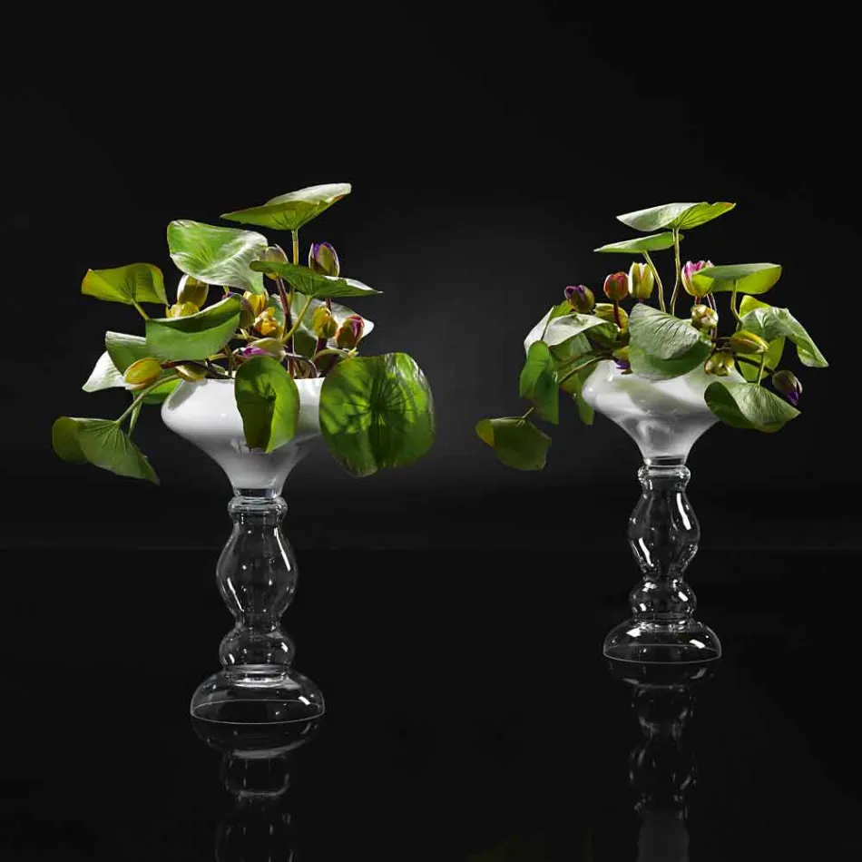 Modern Decorative Vase in White and Transparent Glass Made in Italy - Vulcano Viadurini