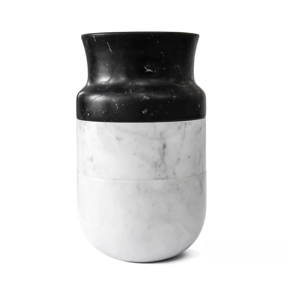 Vase Decor in White Carrara Marble and Black Marquinia Design - Calar Viadurini