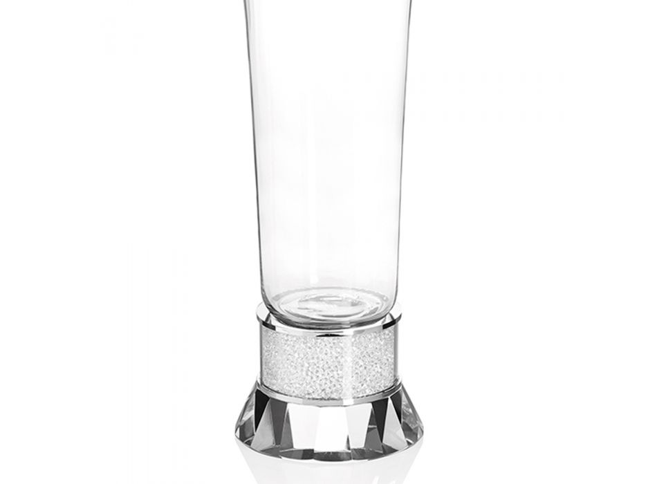 Elegant Vase in Glass and Silver Metal with Italian Luxury Crystals - Ligia Viadurini