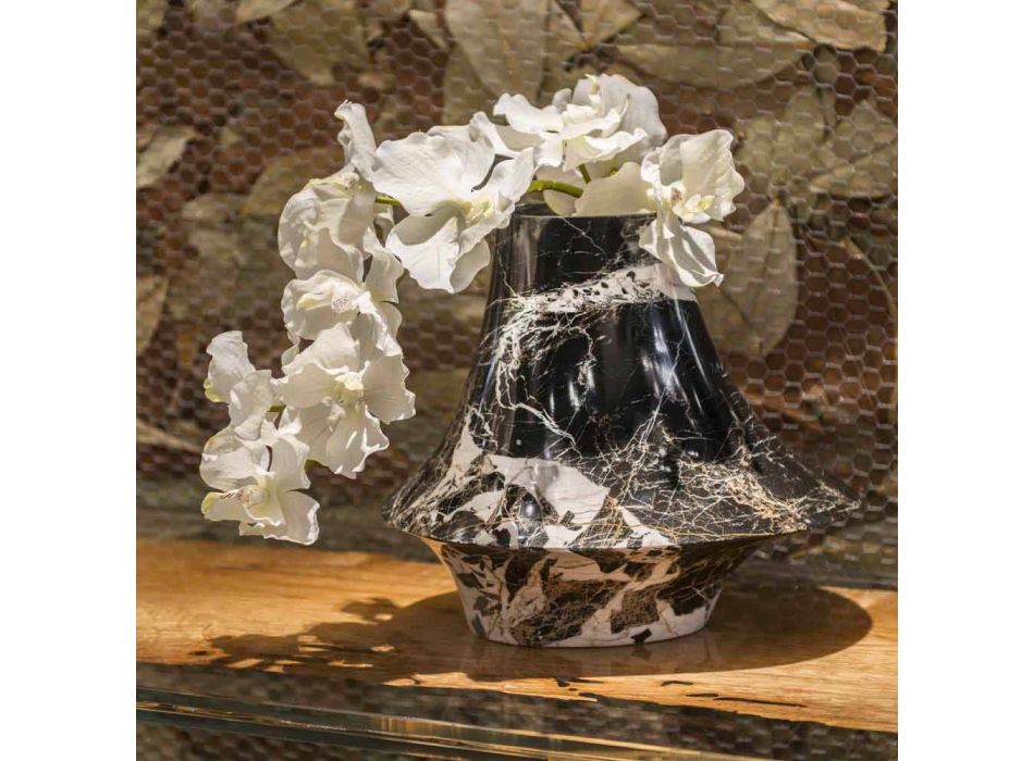 Elegant Indoor Vase in White and Black Marble Made in Italy - Original Viadurini