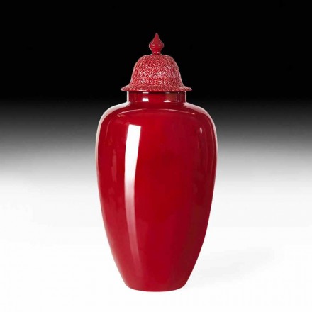Red Lacquered Ceramic Vase with Handmade in Italy Decoration - Verio Viadurini