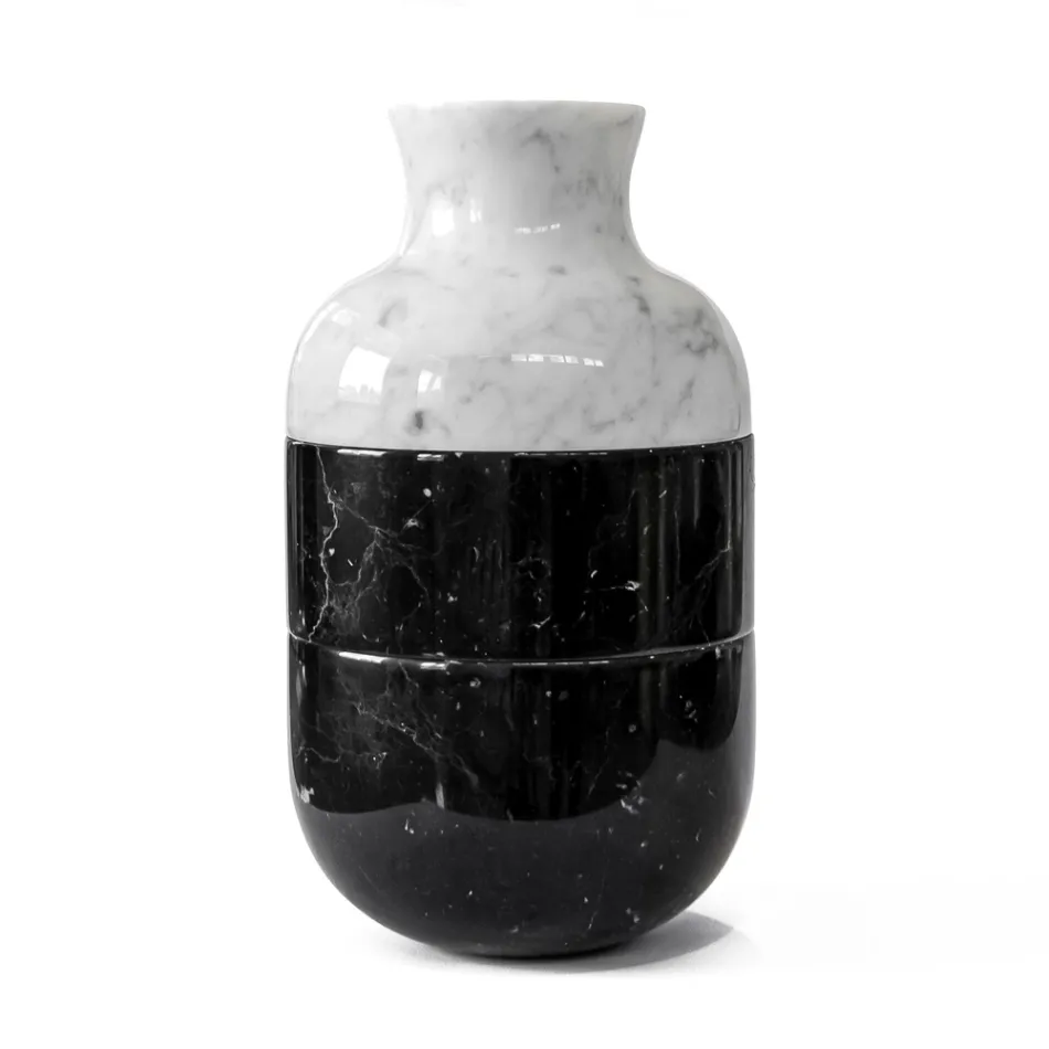 Vase in Carrara White Marble and Black Marquinia Luxury Design - Calar Viadurini