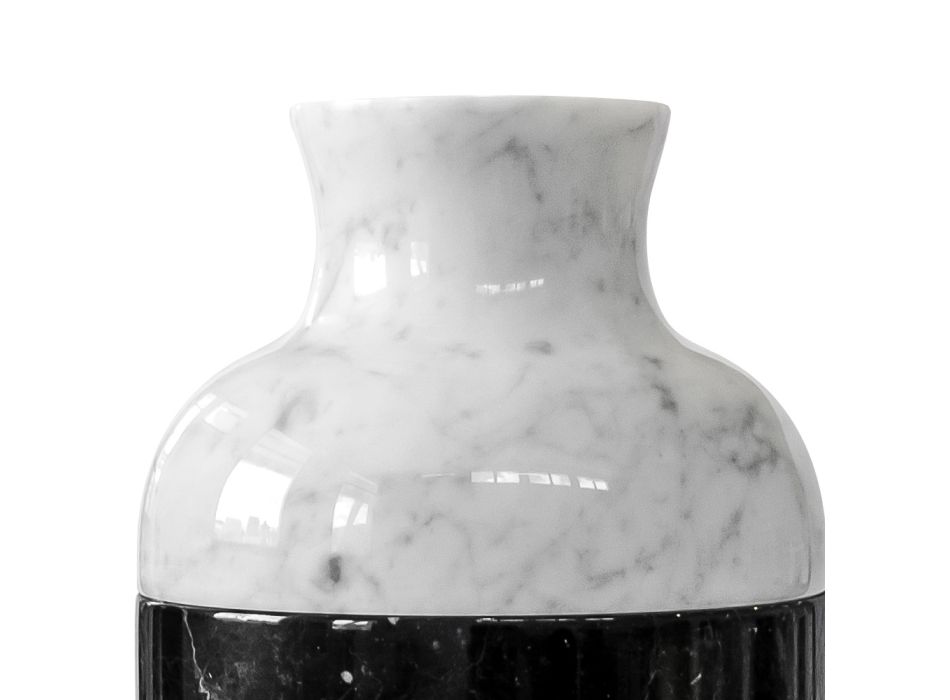 Vase in Carrara White Marble and Black Marquinia Luxury Design - Calar Viadurini