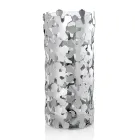 Vase in Silver Metal and Glass Elegant Cylindrical Design with Flowers - Megghy Viadurini
