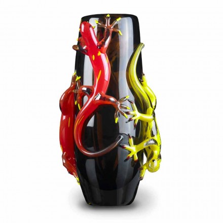 Colored Glass Vase with Geckos Handcrafted in Italy - Geco Viadurini