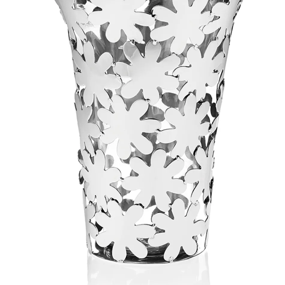 Vase in Glass and Silver Metal with Luxury Flower Decoration - Terraceo Viadurini