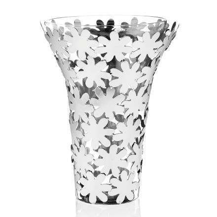 Vase in Glass and Silver Metal with Luxury Flower Decoration - Terraceo Viadurini