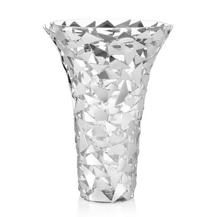 Vase in Glass and Silver Metal with Luxury Geometric Decoration - Chirico Viadurini